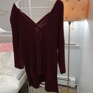 Maroon High-Low Criss-cross Back Sweater